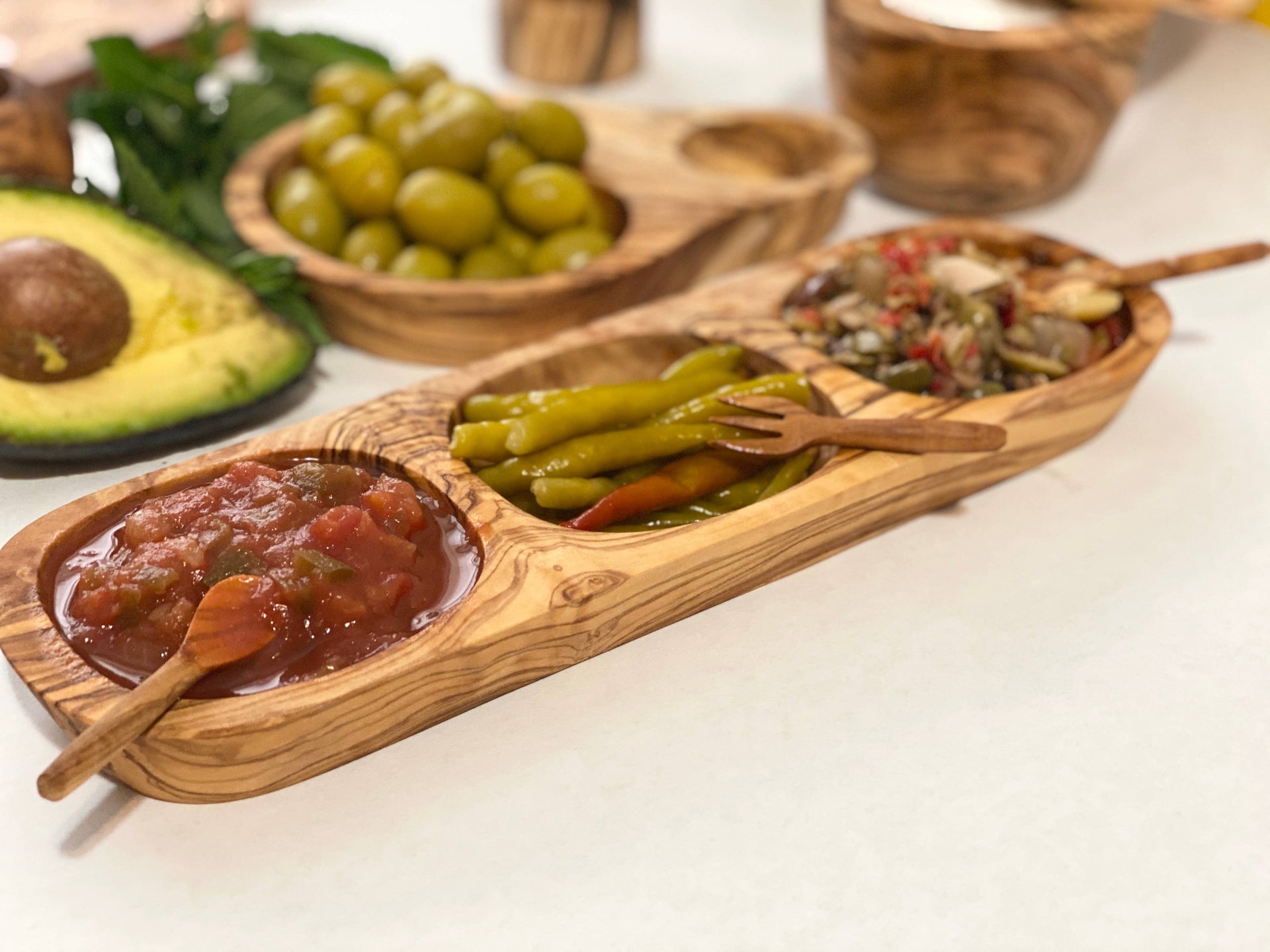 Natural OliveWood - Olive Wood Three Section Tray