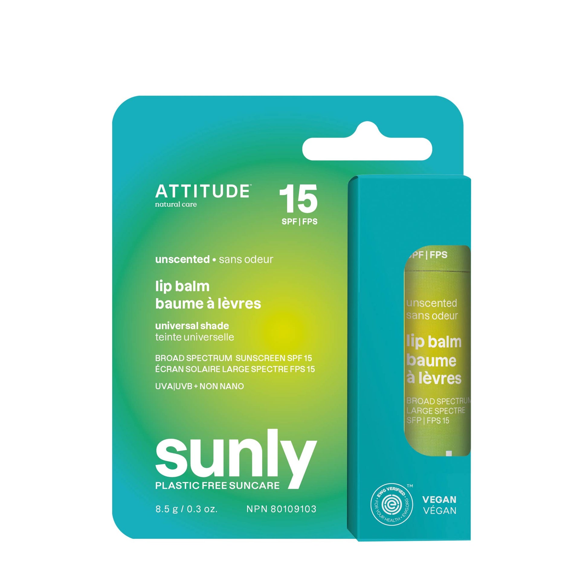ATTITUDE - Sunly - Lip Balm - Tinted - Unscented - 15 SPF - 8.5 g