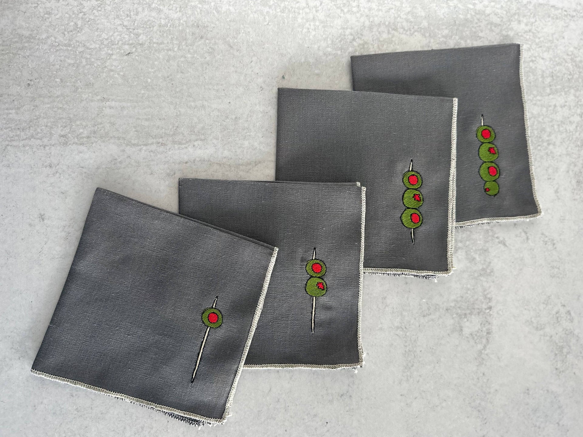 Olive Martini Cocktail Napkins, set of four