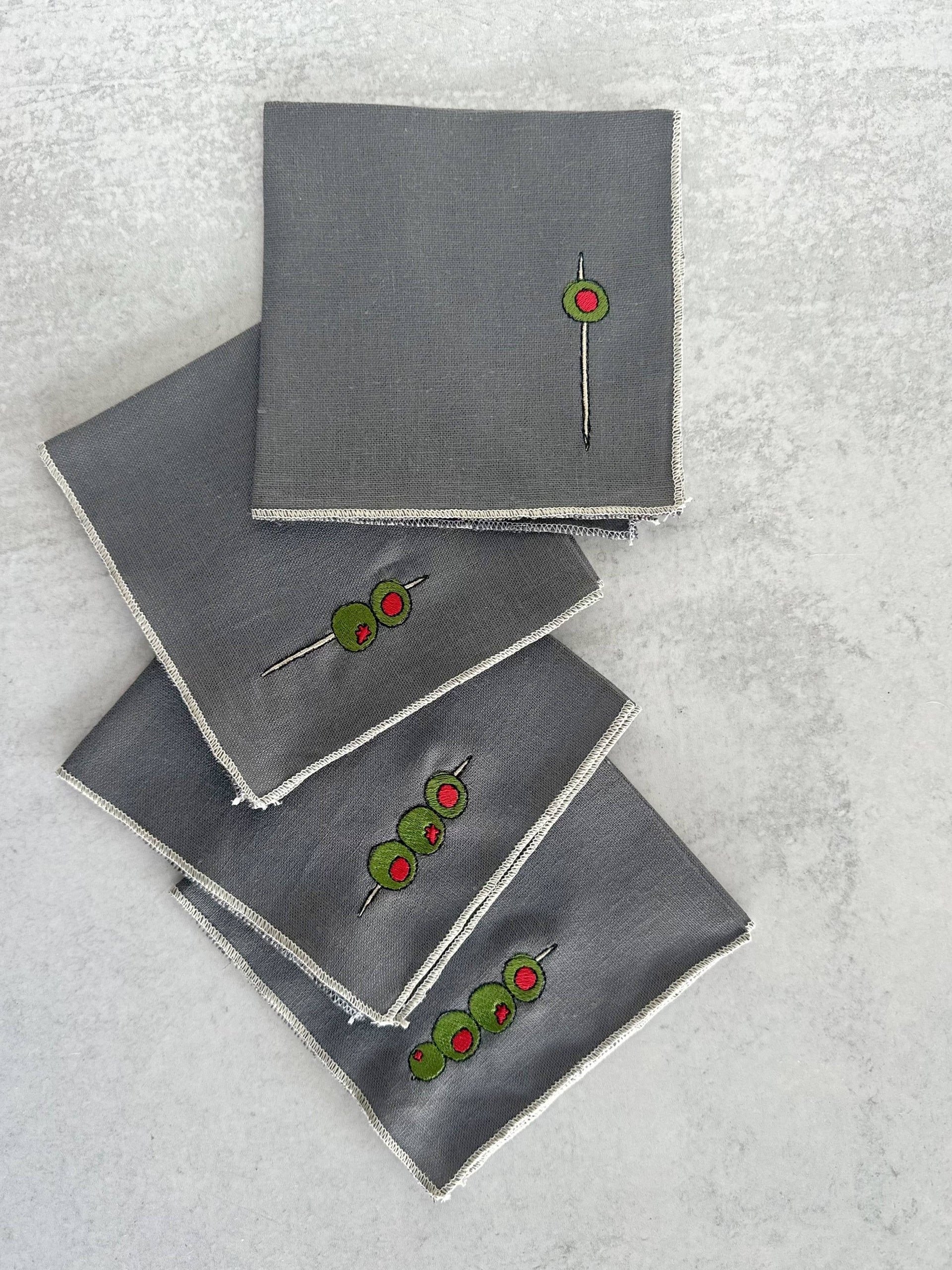 Olive Martini Cocktail Napkins, set of four