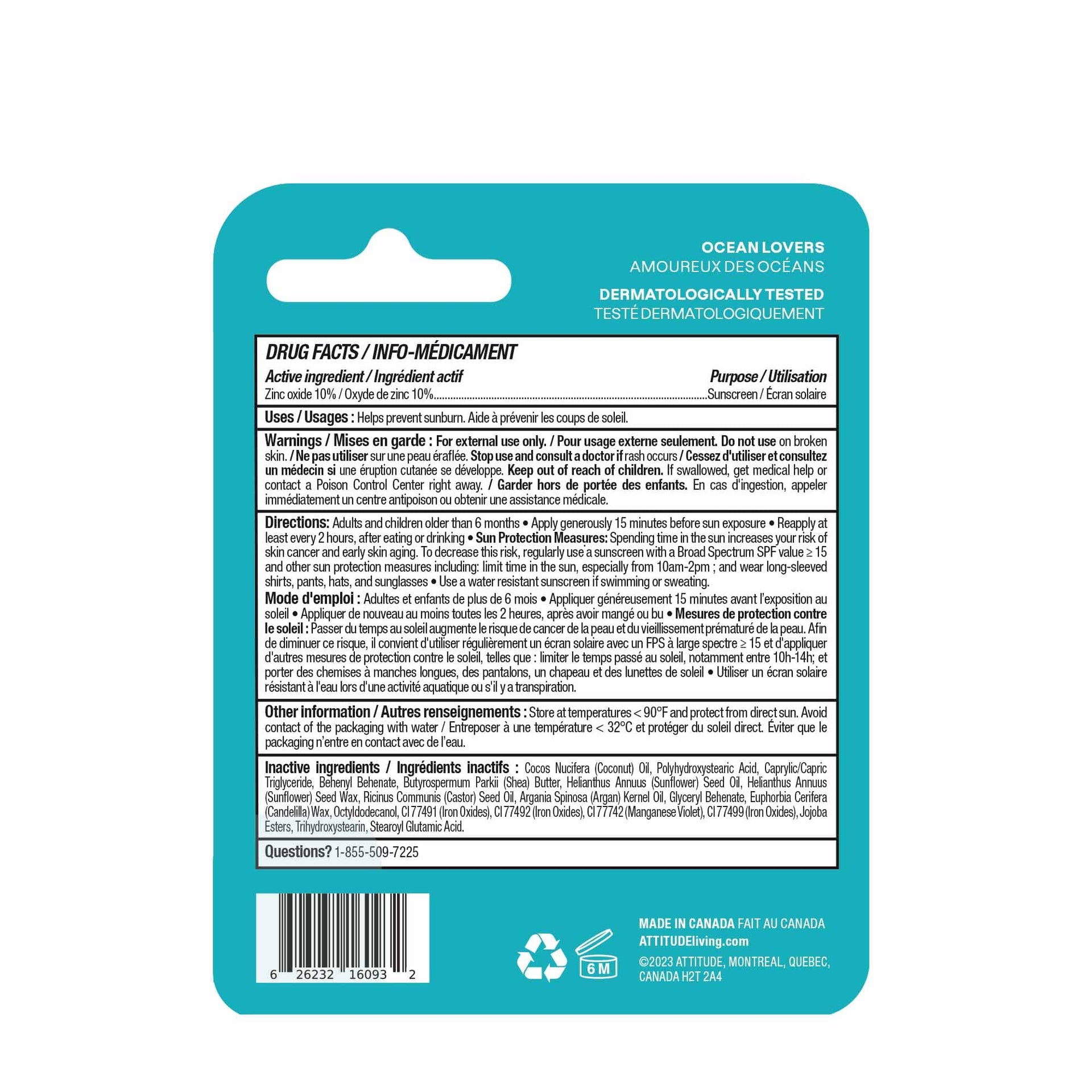 ATTITUDE - Sunly - Lip Balm - Tinted - Unscented - 15 SPF - 8.5 g