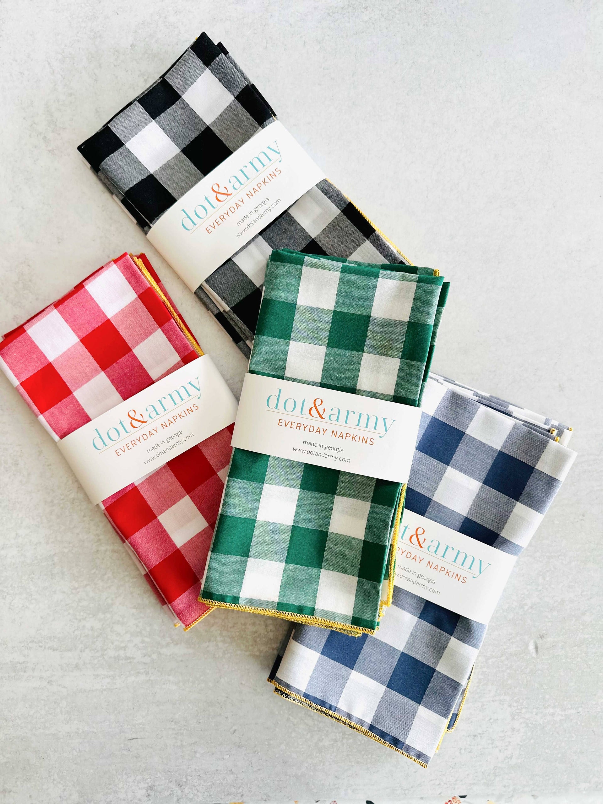 Dot and Army - Gingham Check Cloth Napkins, set of four