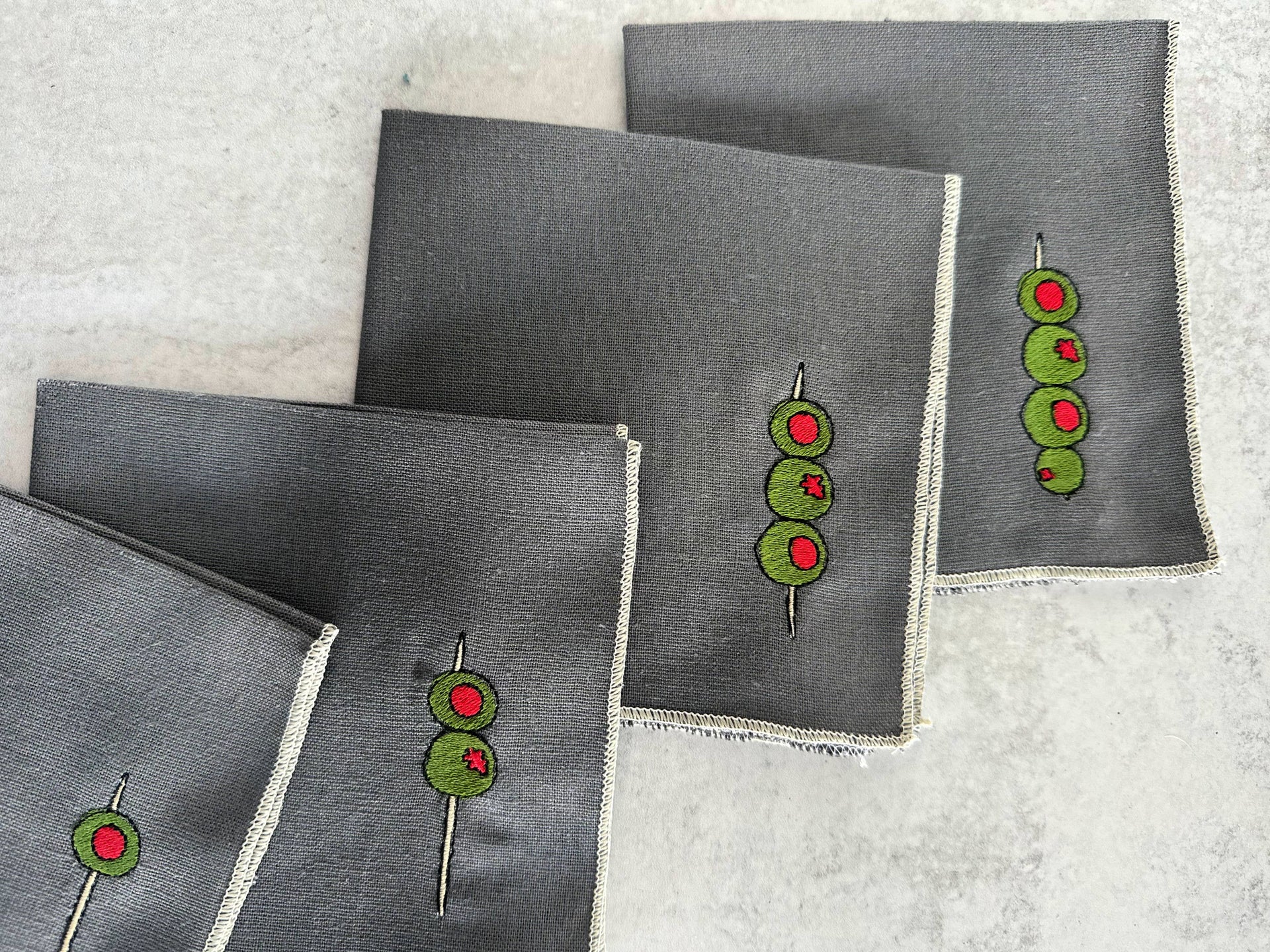 Olive Martini Cocktail Napkins, set of four
