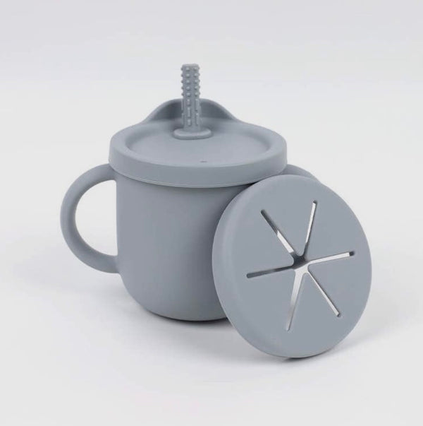 2 in 1 toddler drinking cup with straw & snack lid silicone