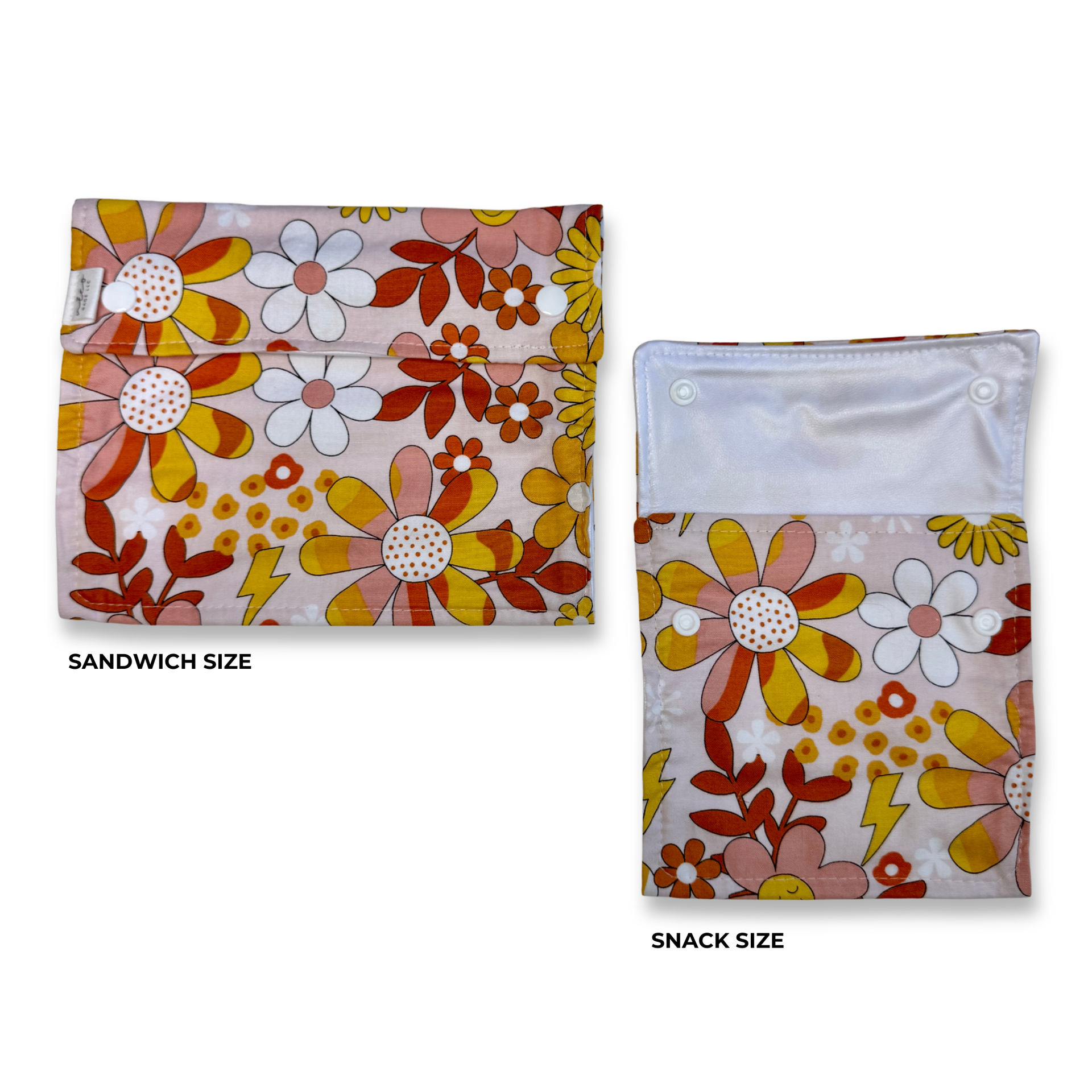 2 Bag Set Reusable Snack & Sandwich Food Bags, Peace & Love