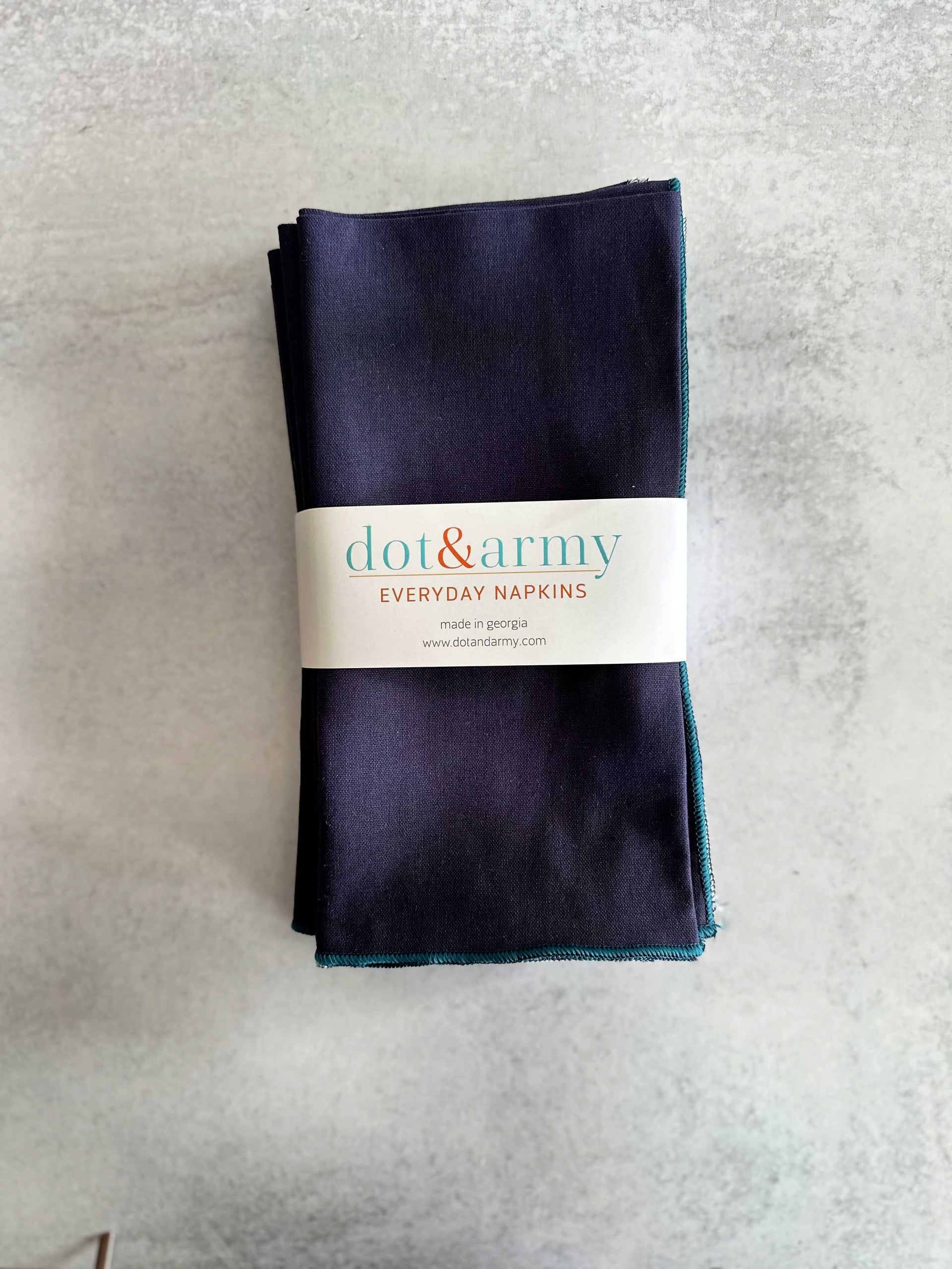 Dot and Army - Navy Blue Cloth Napkins with Ocean Edging, set of 8