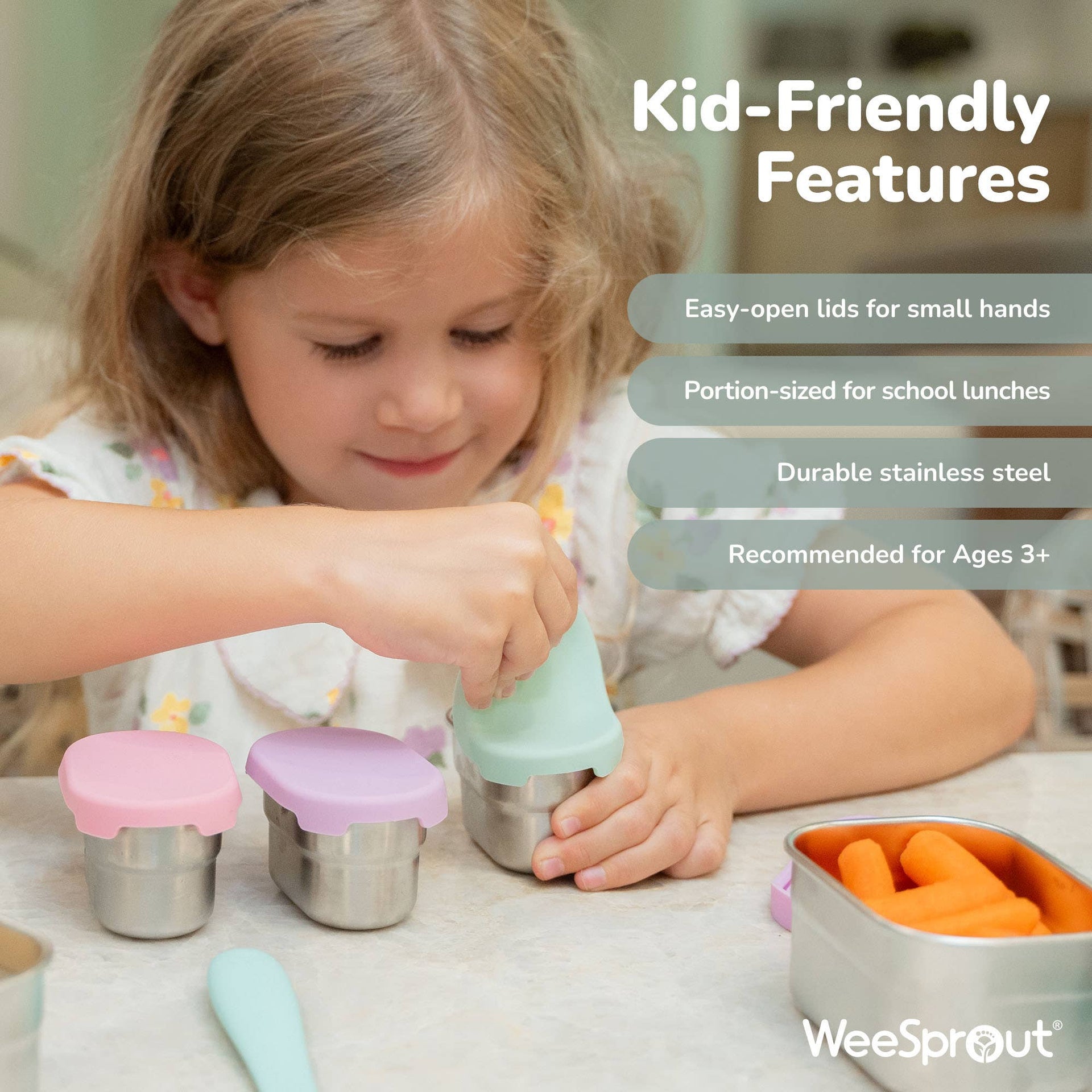 WeeSprout - Stainless Steel Dip Containers – 2.7 oz, Set of 3
