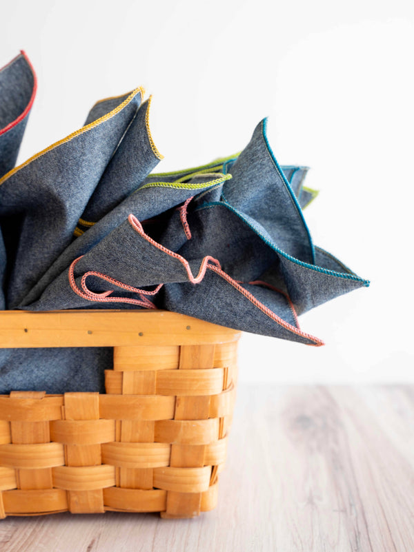 Dot and Army - Denim Chambray Cloth Napkins, set of 8