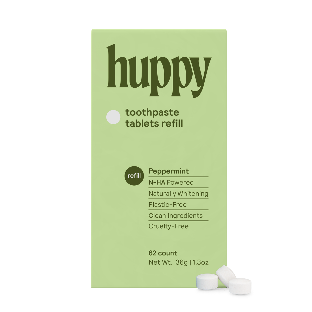 Huppy - Fluoride-Free Toothpaste Tablets | Refill | Peppermint