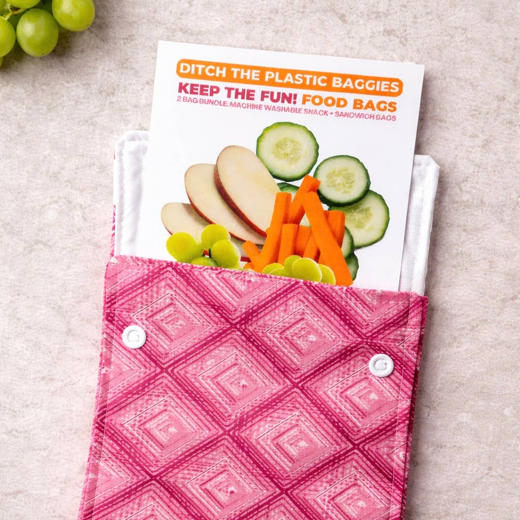 2 Bag Set Reusable Snack & Sandwich Food Bags, Peace & Love