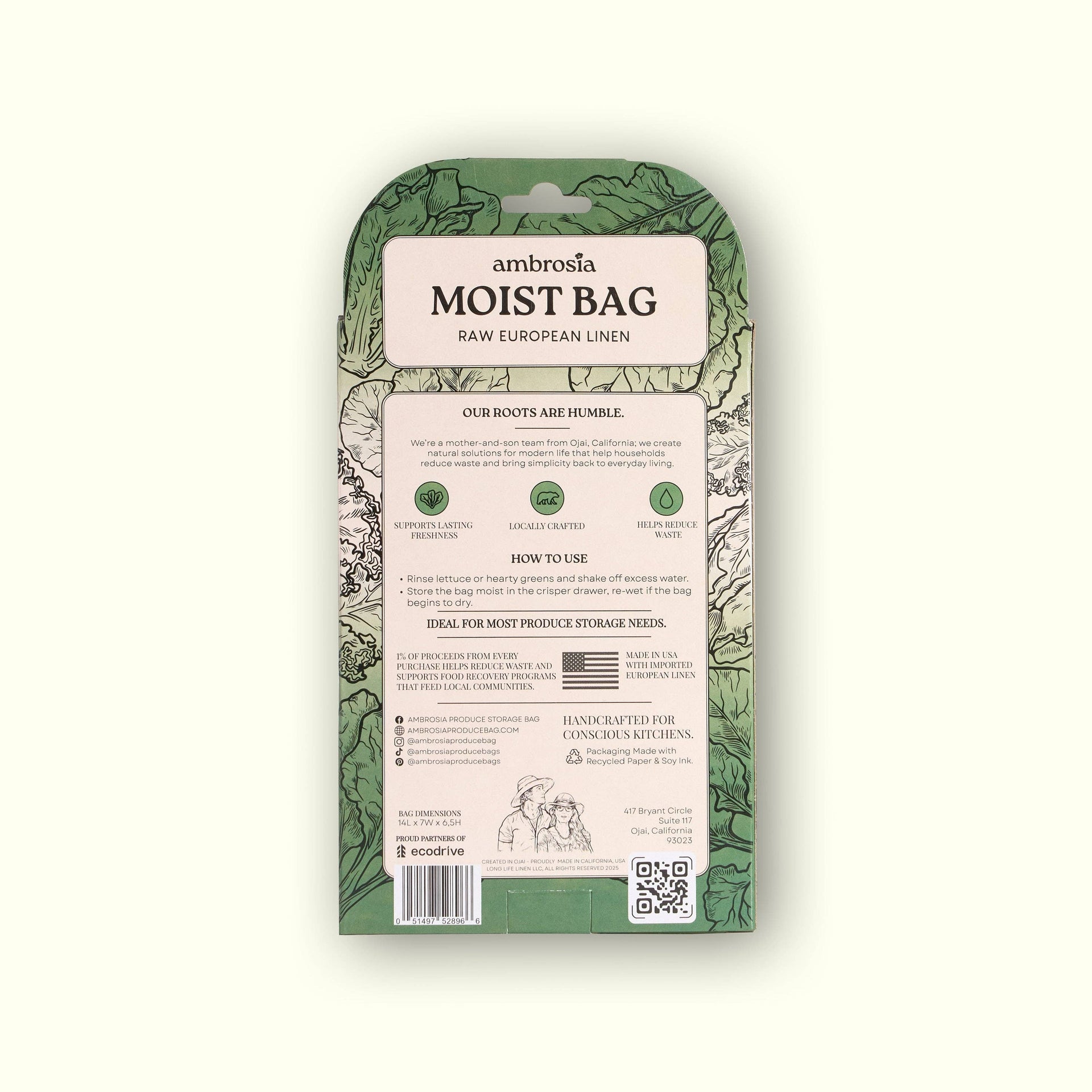 Ambrosia Bag - XL Leafy Greens Bag | Reusable Linen Produce Storage