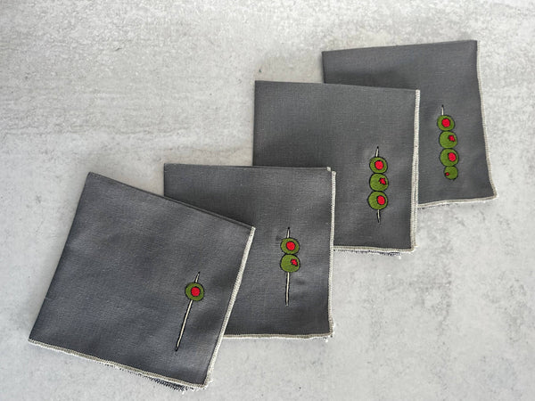Olive  Martini Cocktail Napkins, set of four