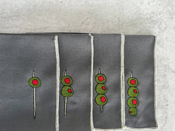 Olive  Martini Cocktail Napkins, set of four