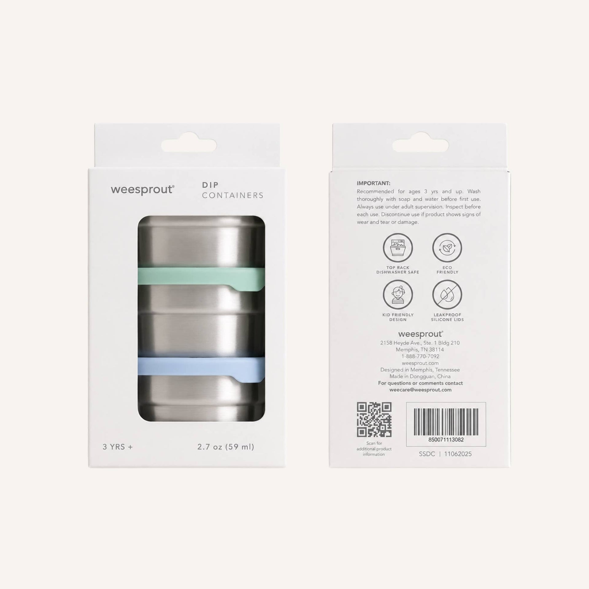 WeeSprout - Stainless Steel Dip Containers – 2.7 oz, Set of 3