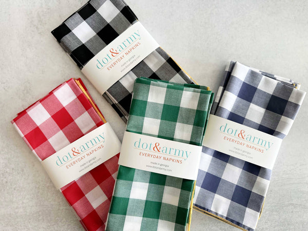 Dot and Army - Gingham Check Cloth Napkins, set of four