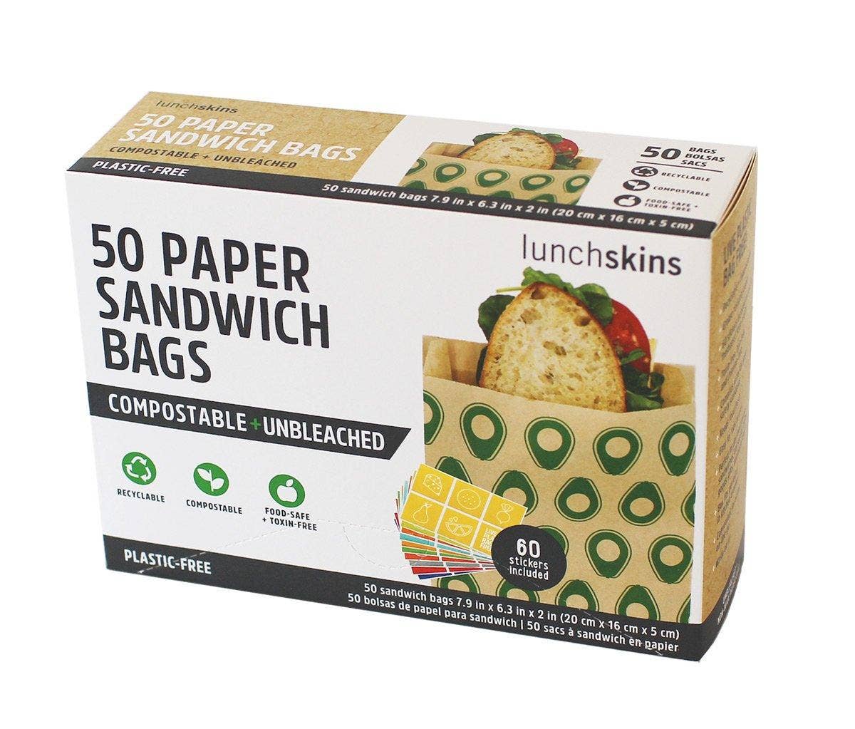 Lunchskins - Compostable Food Storage Sandwich Bags Avocado, 50 CT