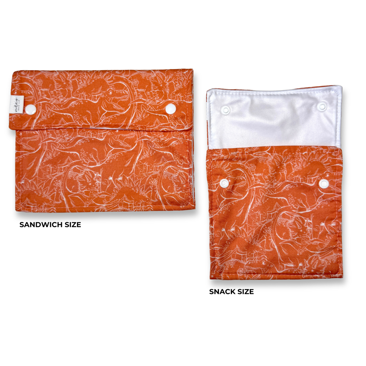 Neco Bags LLC - 2 Bag Set Reusable Snack & Sandwich Food Bags, Orange Dinos