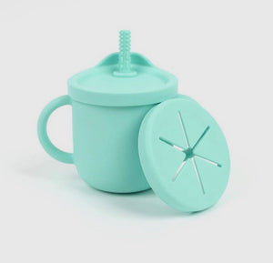 2 in 1 toddler drinking cup with straw & snack lid silicone