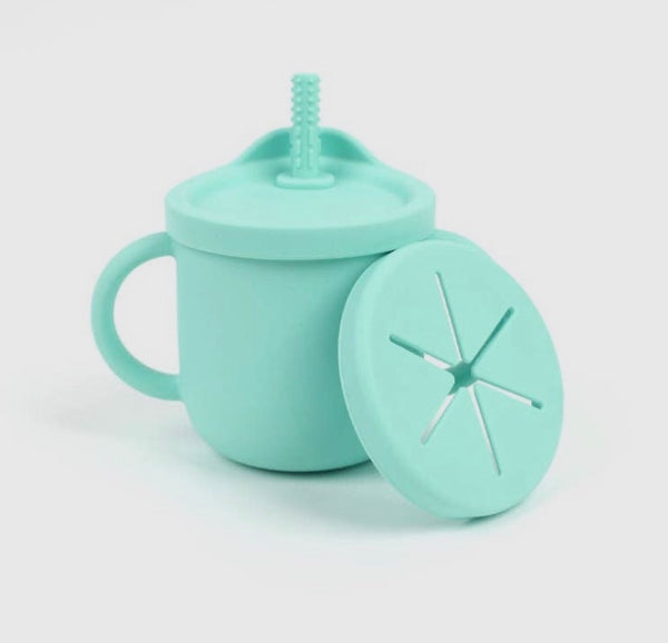 2 in 1 toddler drinking cup with straw & snack lid silicone
