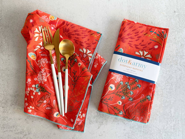 Dot and Army - Papaya Peacock Cloth Napkins, set of four