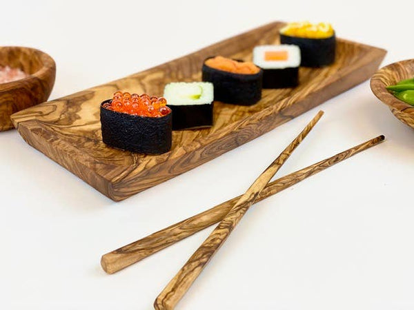 Natural Olive Wood Chop Stick set with holder