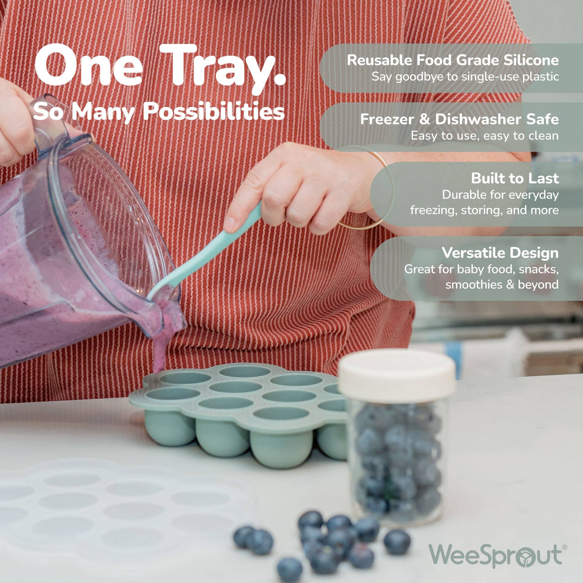 WeeSprout - Silicone Baby Food Freezer Tray with Lid – 10 x 1.5 oz