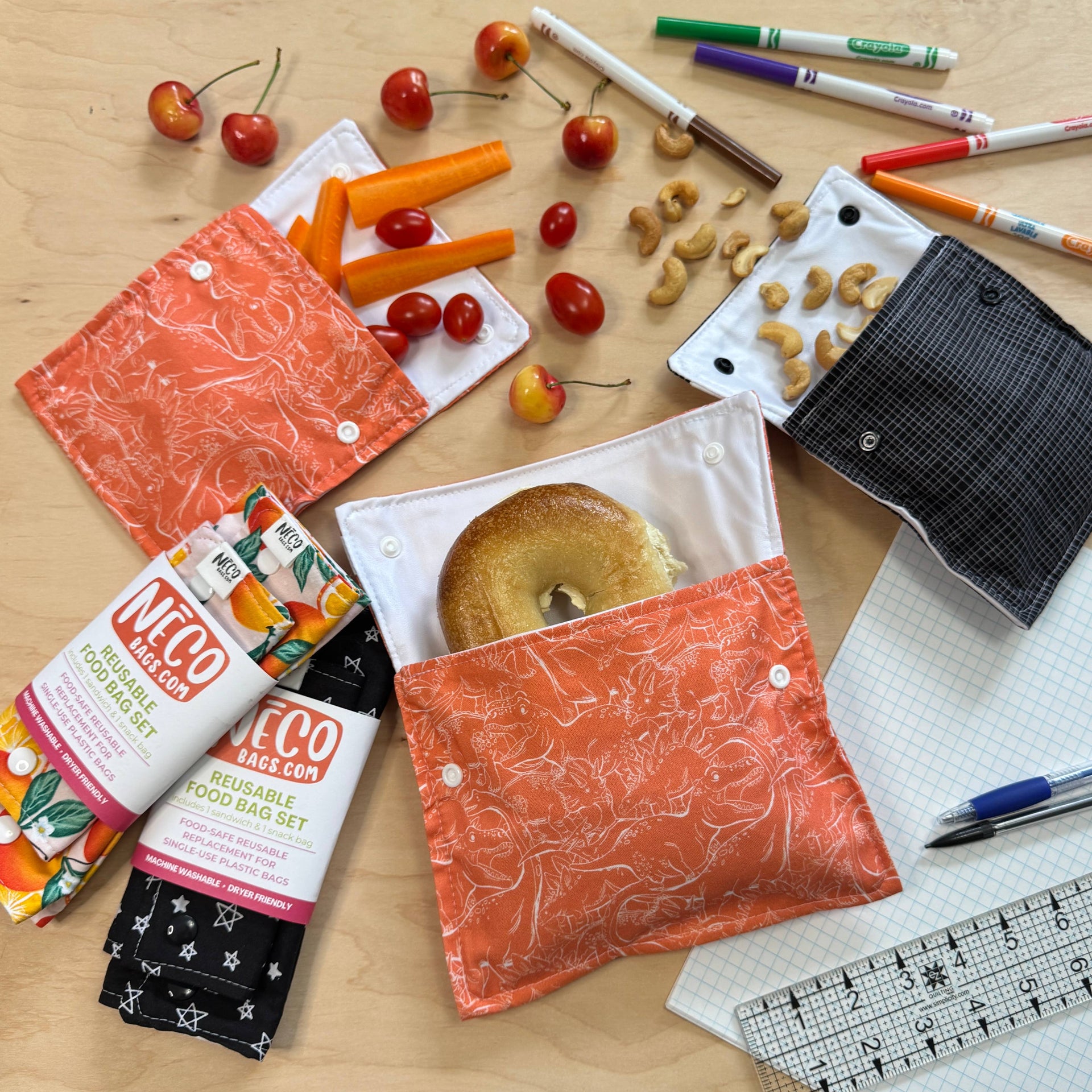 2 Bag Set Reusable Snack & Sandwich Food Bags, Peace & Love