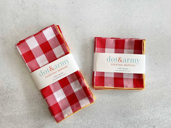 Dot and Army - Gingham Check Cloth Napkins, set of four