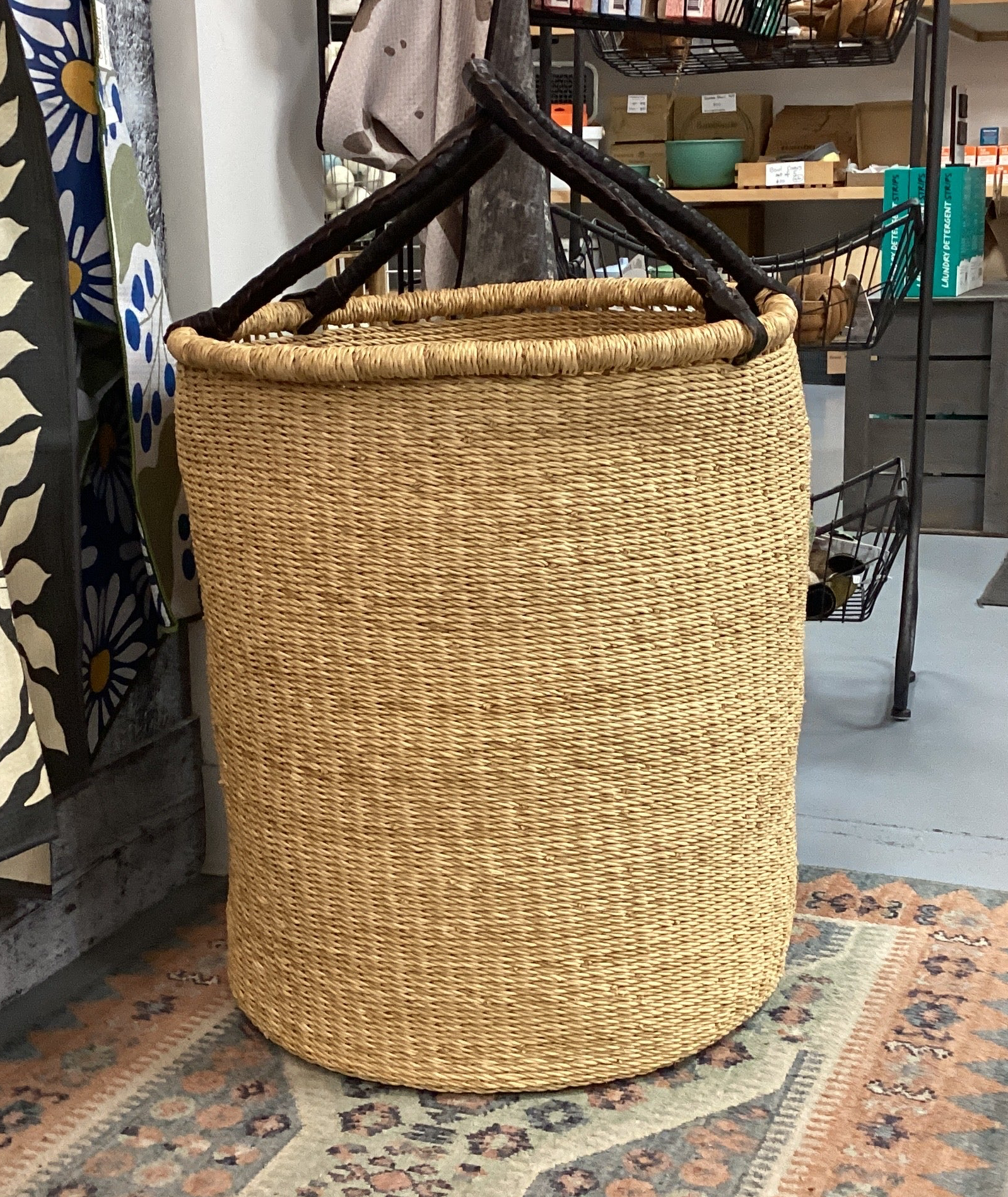 African Market Basket w/ Leather Wrapped Handle