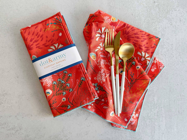 Dot and Army - Papaya Peacock Cloth Napkins, set of four