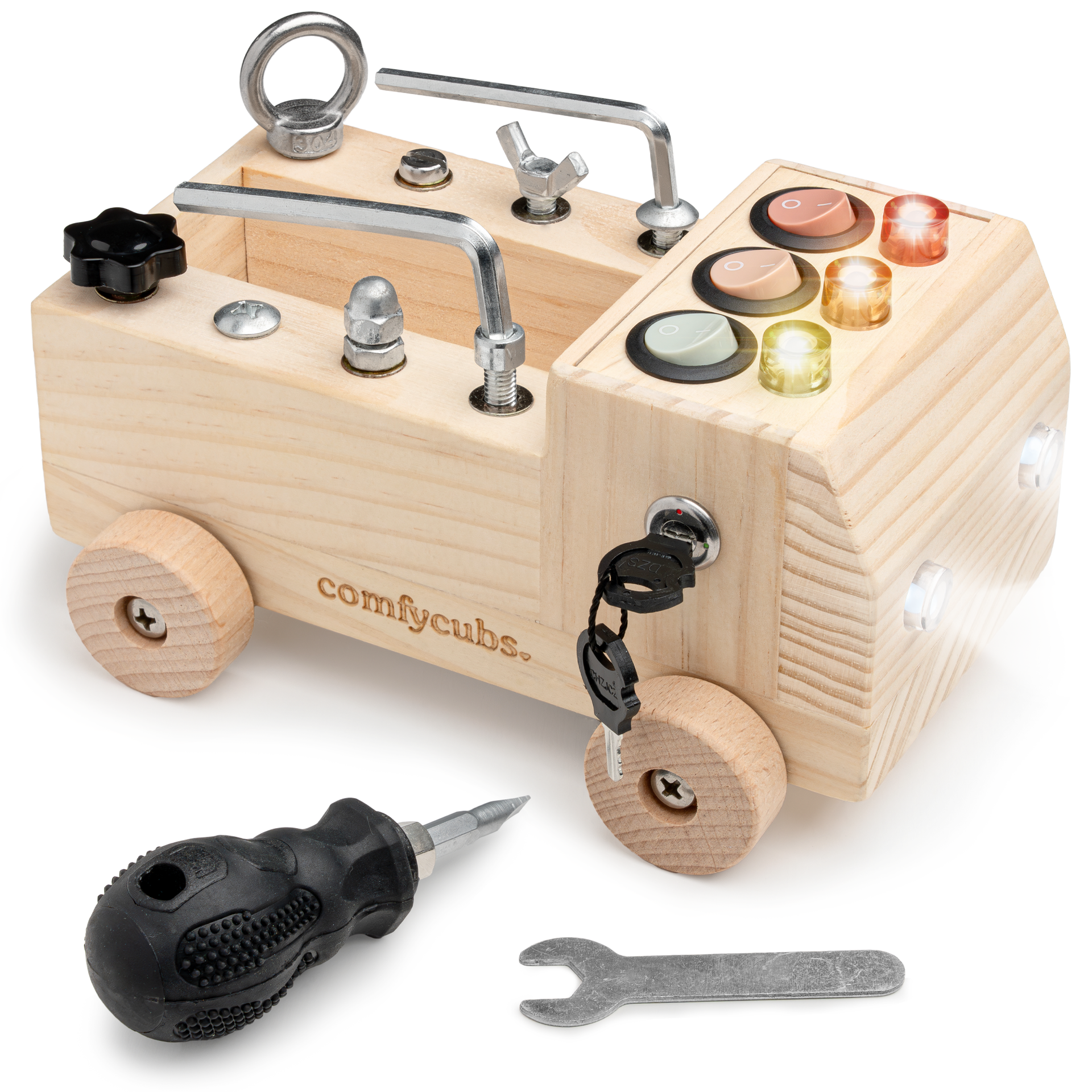 Comfy Cubs - Busy Board Truck Toy Set with LED Light Switch for Kids 3+