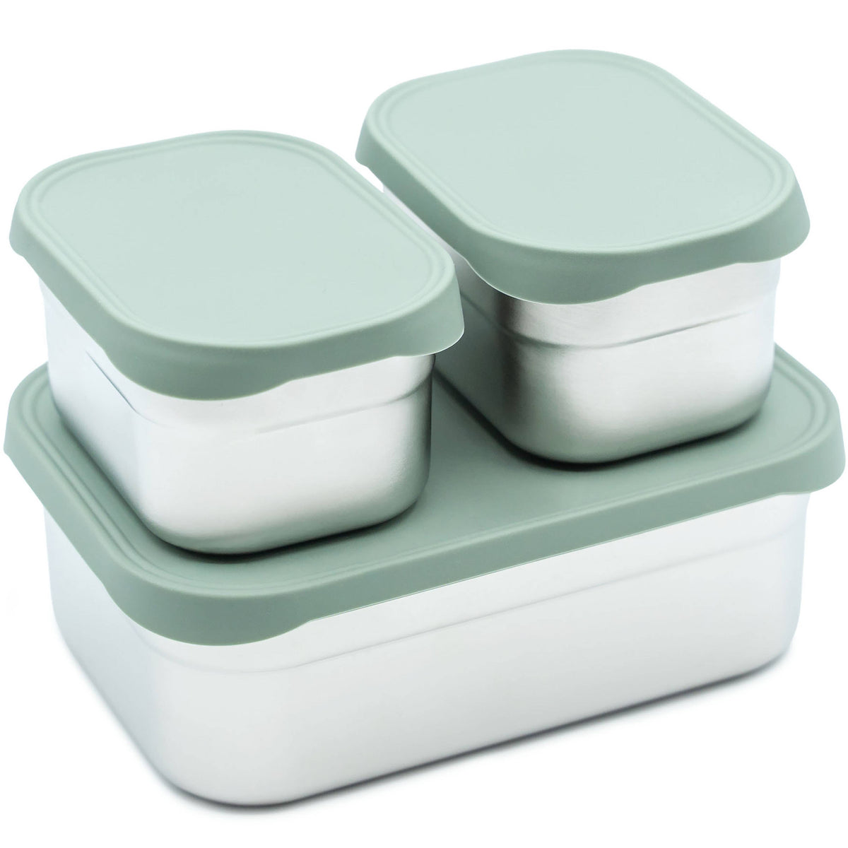 WeeSprout - Stainless Steel Bento Box Set with Silicone Lids – Set of 3 green