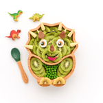 Bamboo Dinosaur Plate with Suction Base: Navy