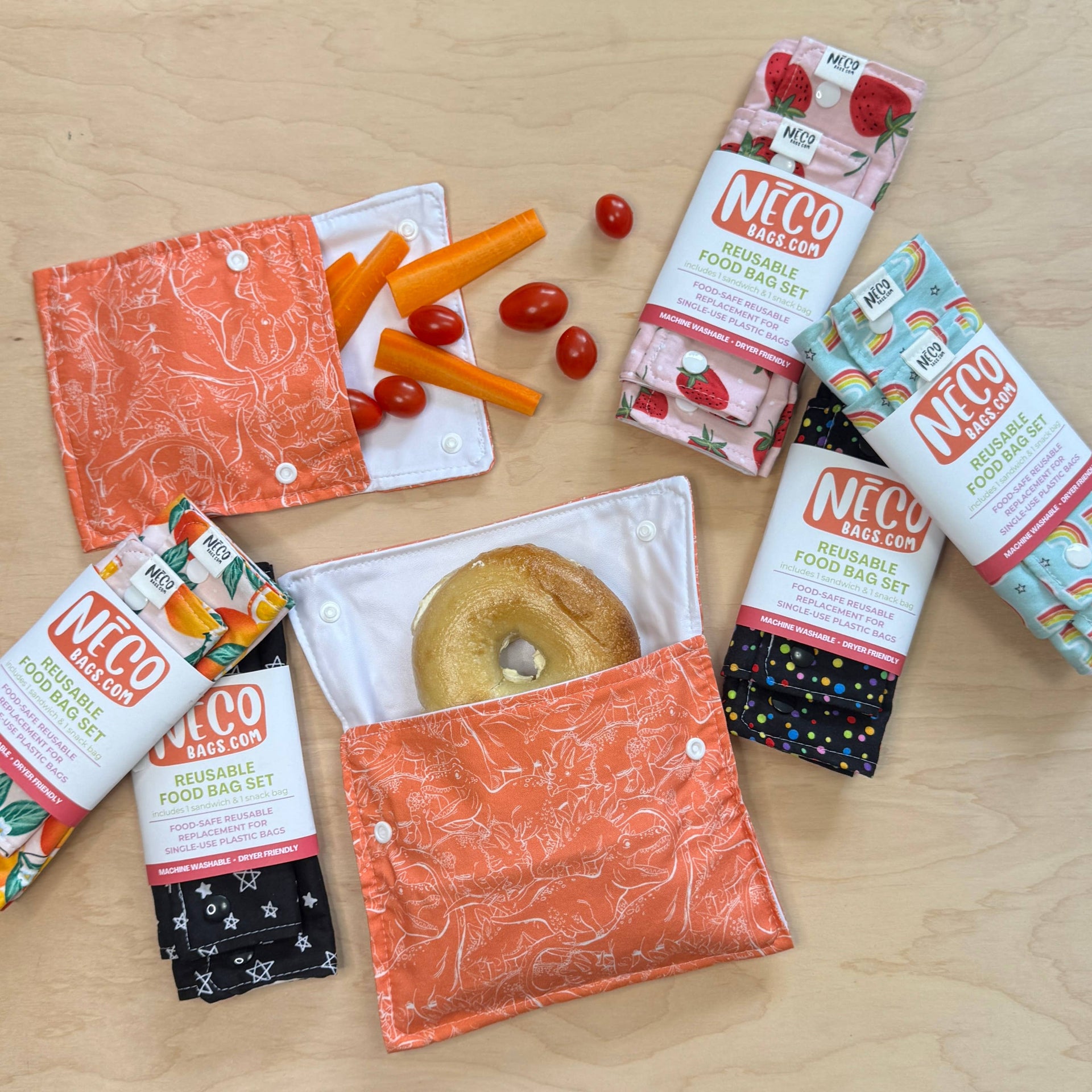 2 Bag Set Reusable Snack & Sandwich Food Bags, Peace & Love