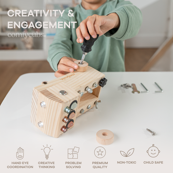 Comfy Cubs - Busy Board Truck Toy Set with LED Light Switch for Kids 3+