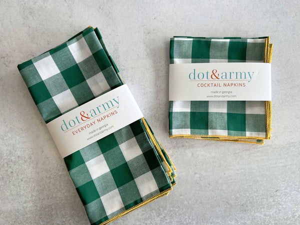 Dot and Army - Gingham Check Cloth Napkins, set of four