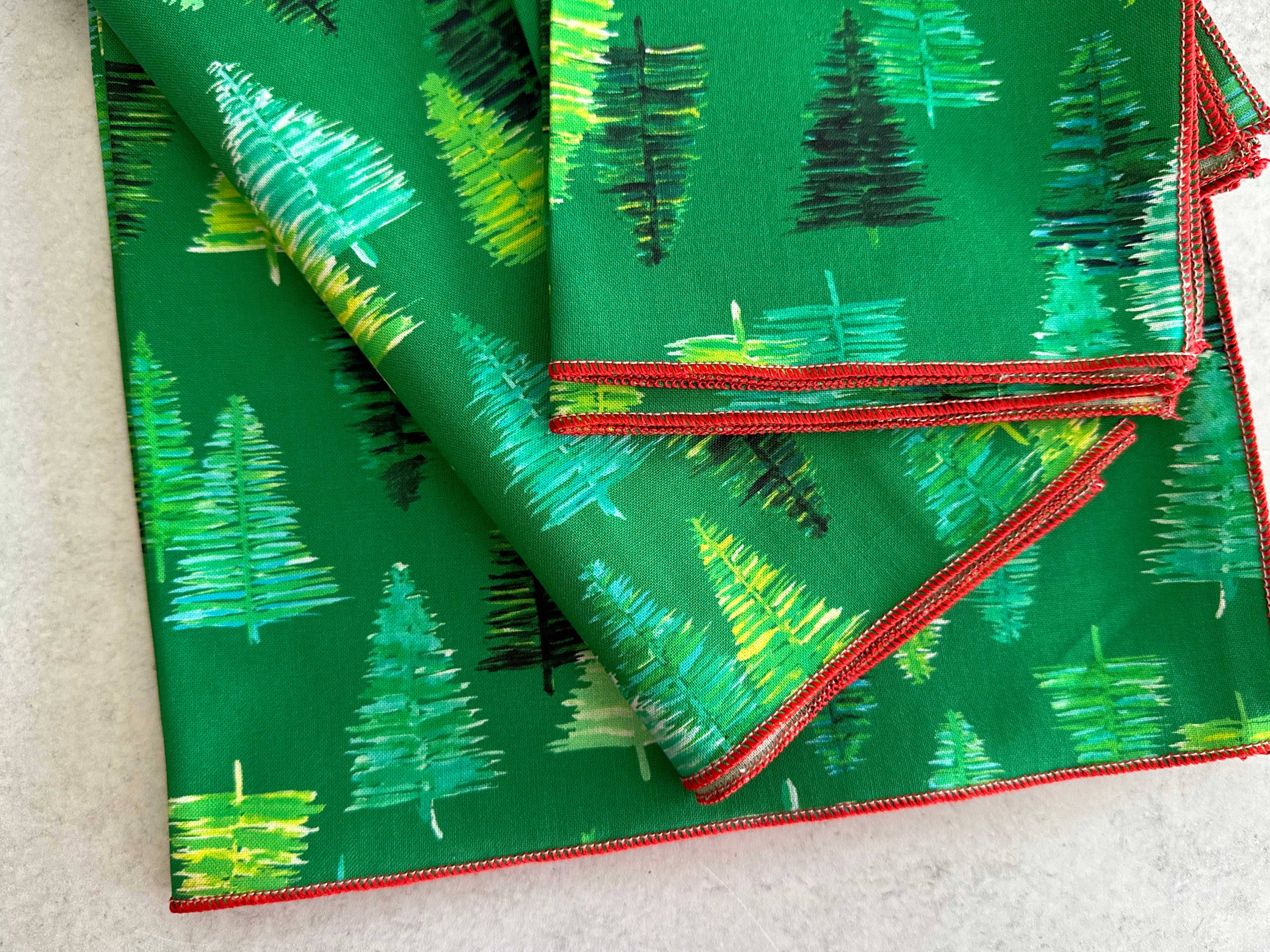 Merry Christmas Trees Cloth Napkins, set of four