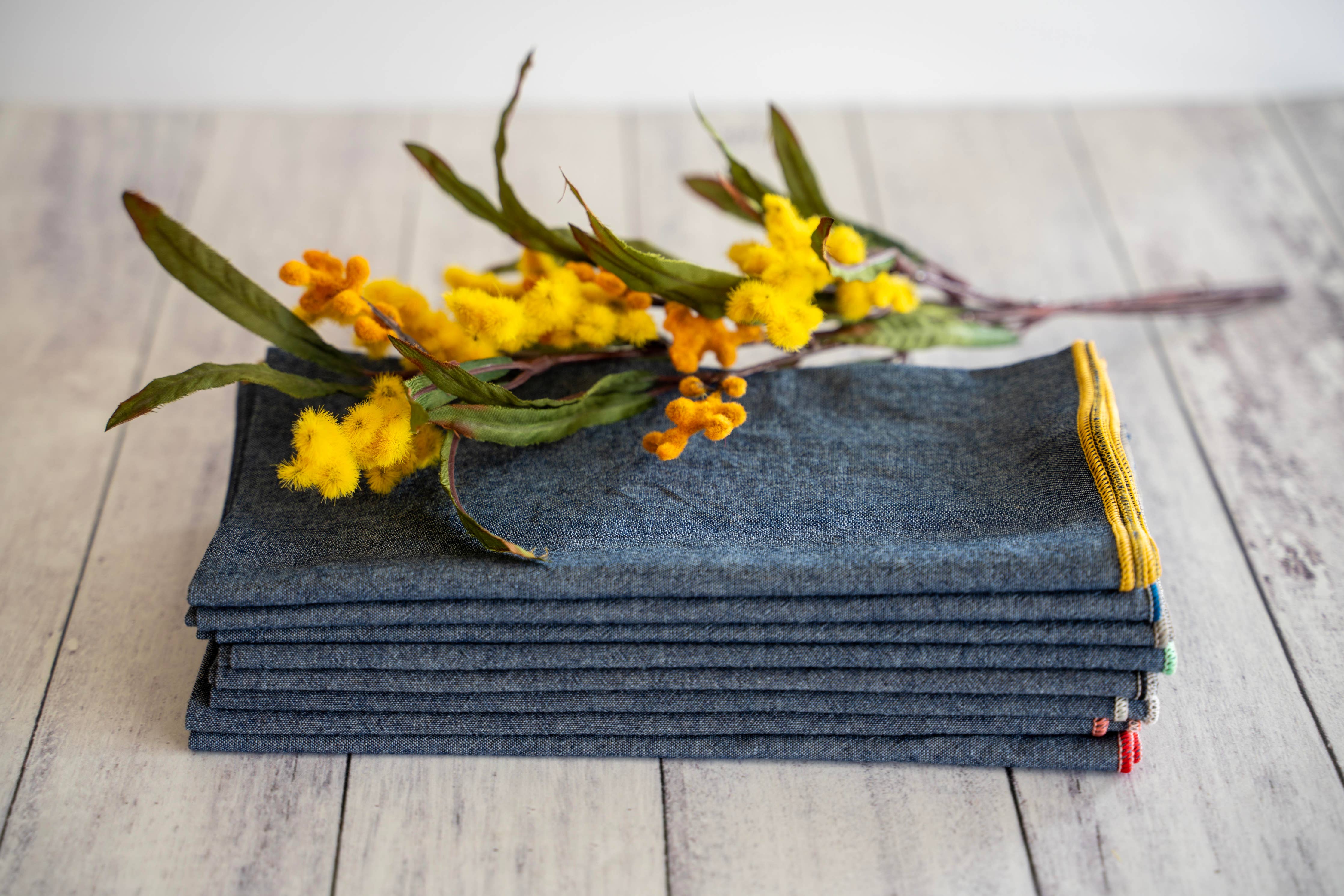 Dot and Army Denim Chambray Napkin - Thumbnail 5