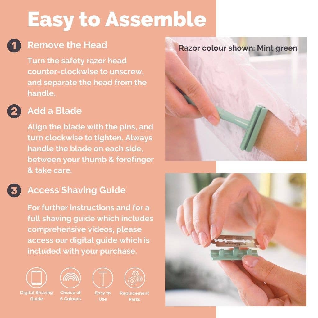 Reusable Metal Safety Razors - Includes 10x Razor Blades