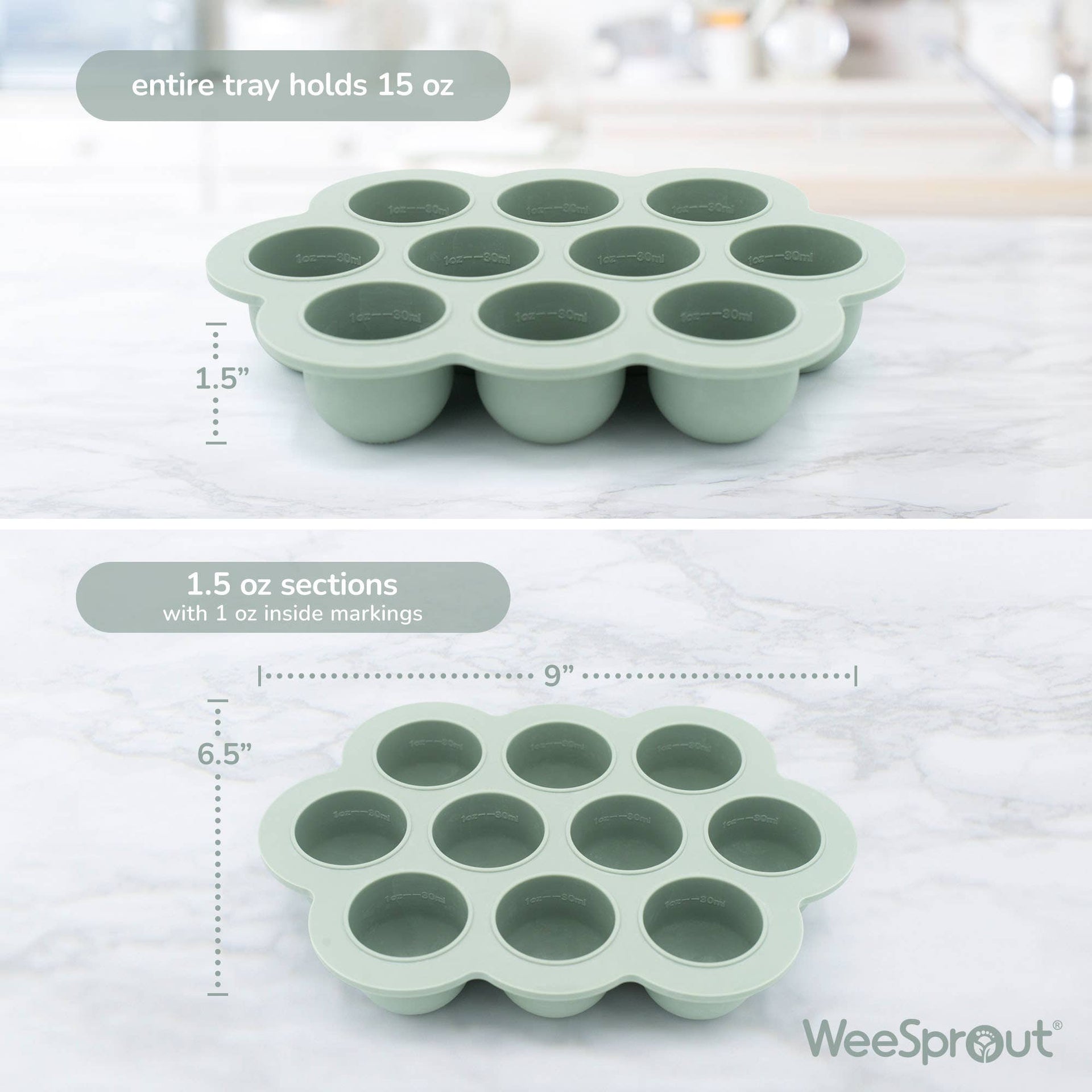 WeeSprout - Silicone Baby Food Freezer Tray with Lid – 10 x 1.5 oz