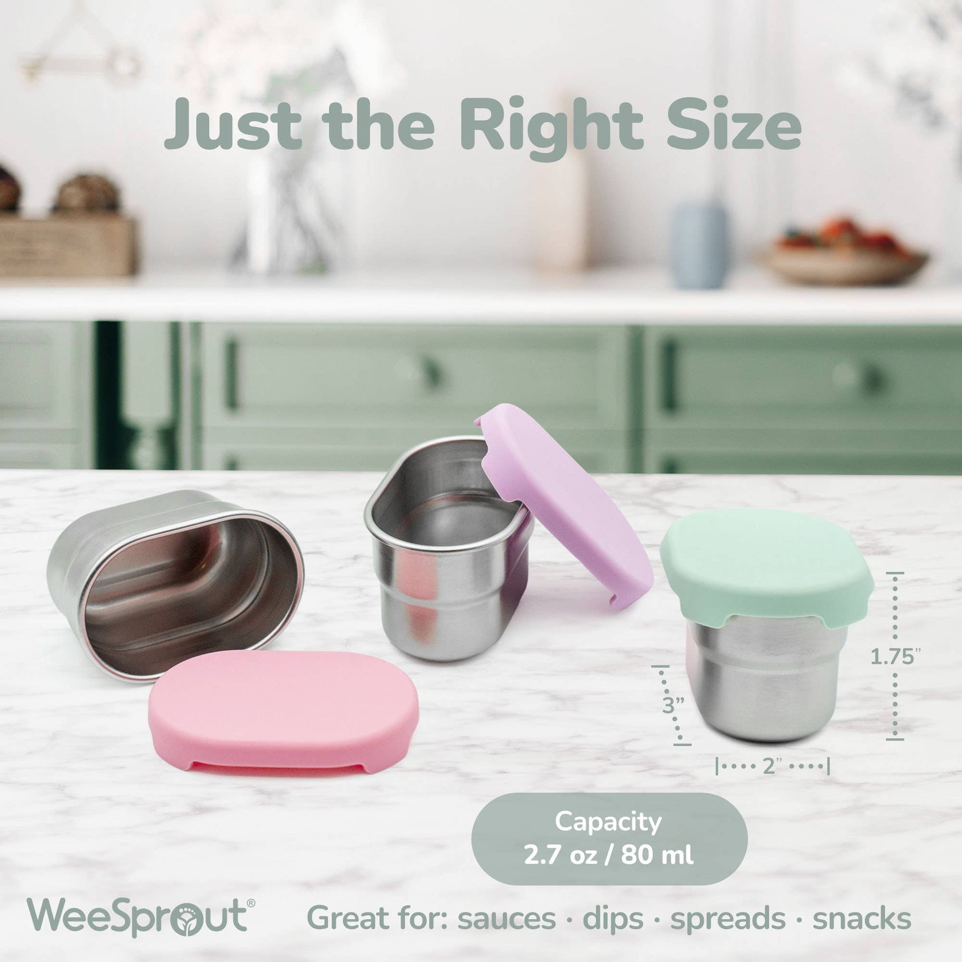 WeeSprout - Stainless Steel Dip Containers – 2.7 oz, Set of 3