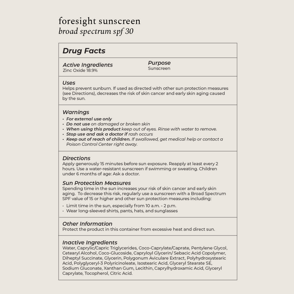 Rebrand Skincare - Foresight Sunscreen SPF 30 ~ Mineral Sunscreen for Face