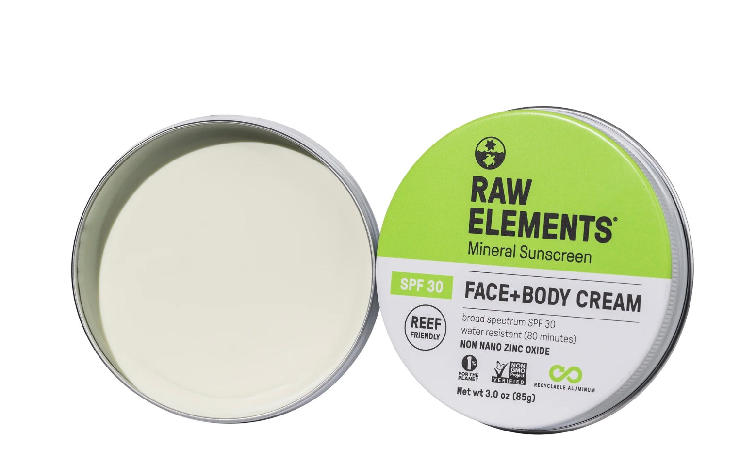 Raw Elements SPF 30 Face + Body cream in tin