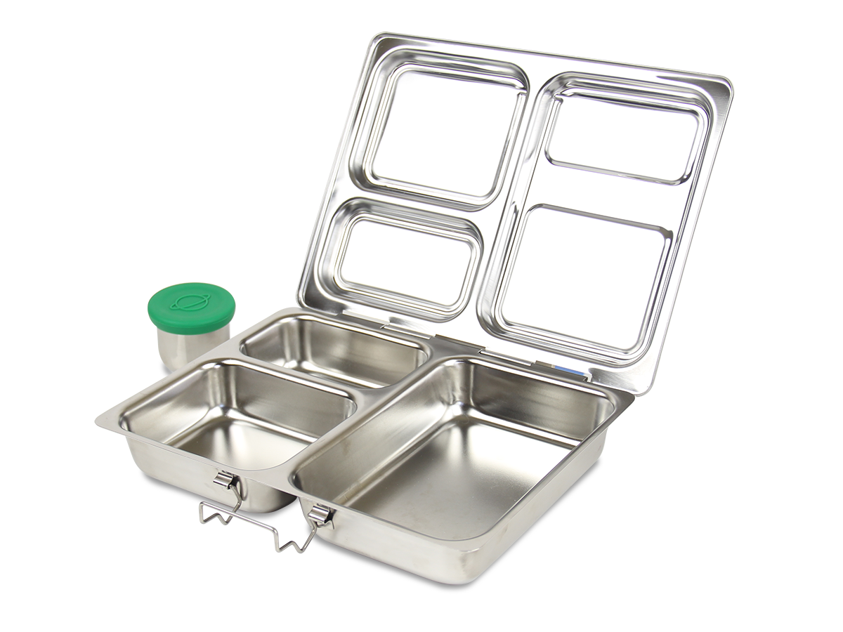 PlanetBox's ROVER Stainless Steel Lunchbox with Black Carry Bag