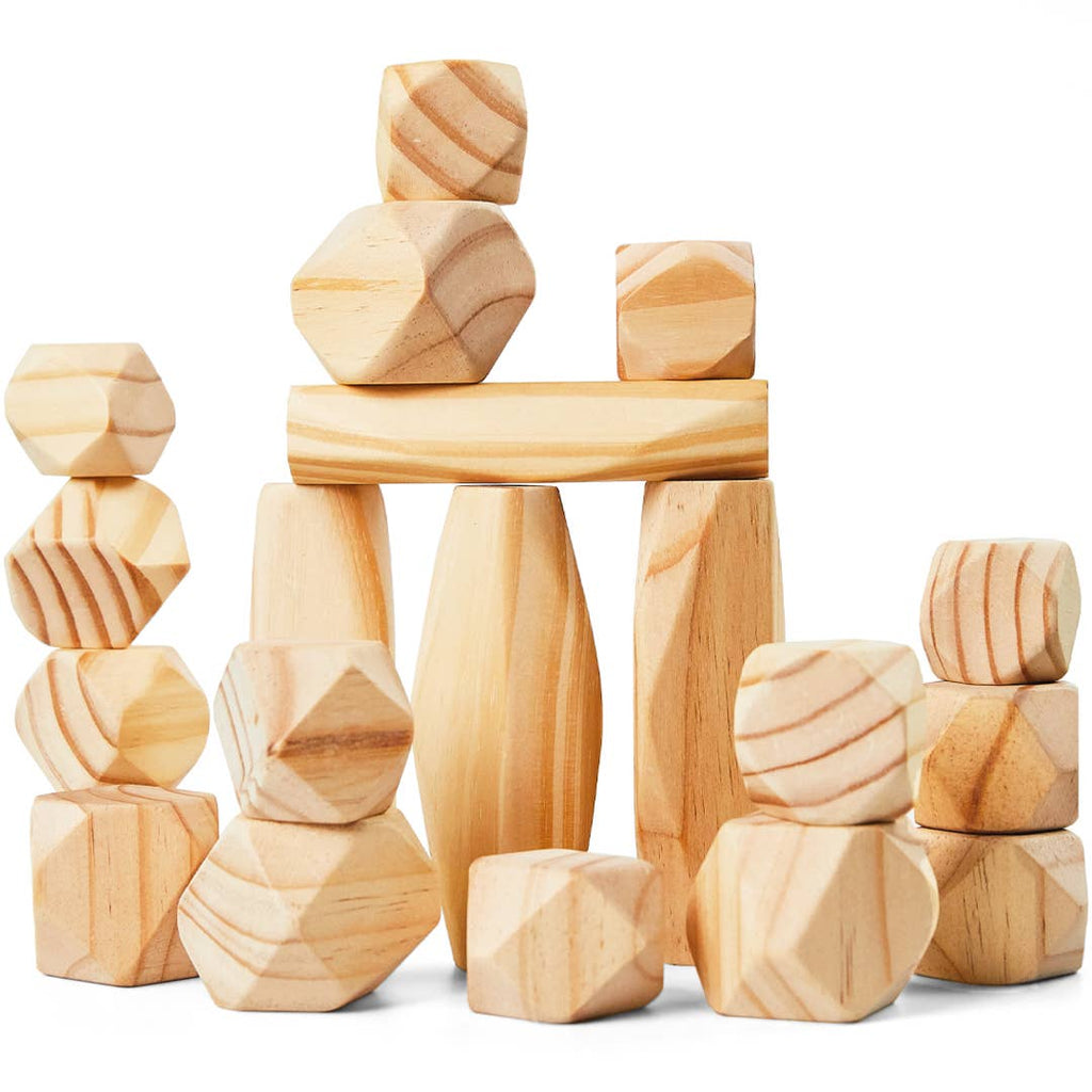 Panda Brothers - Montessori Toy for Kids - Set of 20 Wooden Balancing Stones