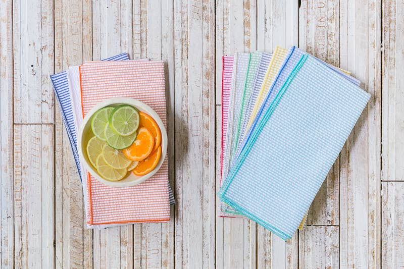 Dot and Army - Seersucker Cloth Napkins,  set of 8