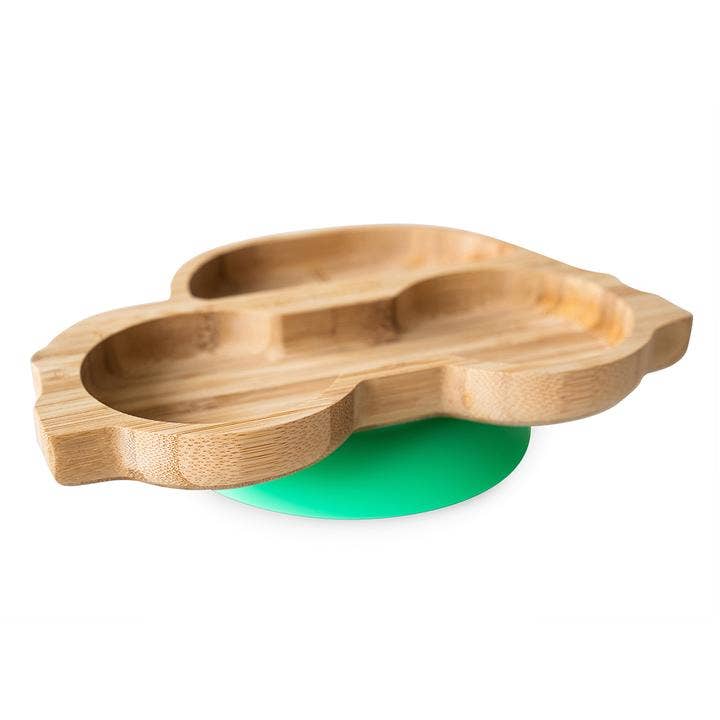 Bamboo Suction Plate for kids - Car Shaped: Green