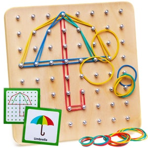 Panda Brothers - Montessori Toy for Kids - Wooden Geoboard with rubber bands