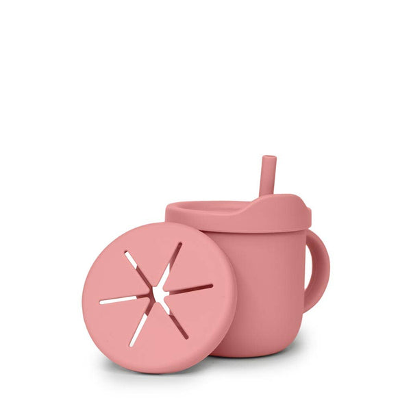 2 in 1 toddler drinking cup with straw & snack lid silicone