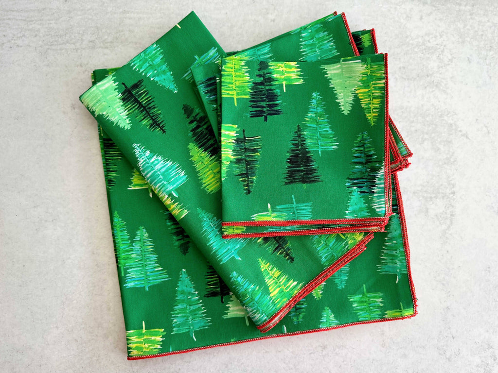 Merry Christmas Trees Cloth Napkins, set of four